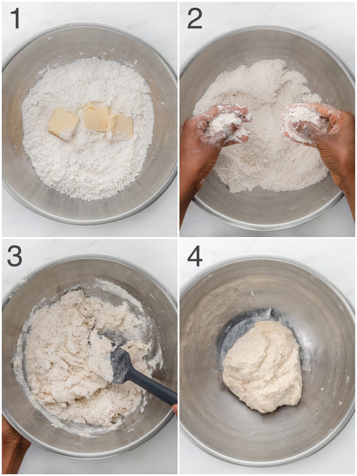 step by step photos showing how to make basic dough.
