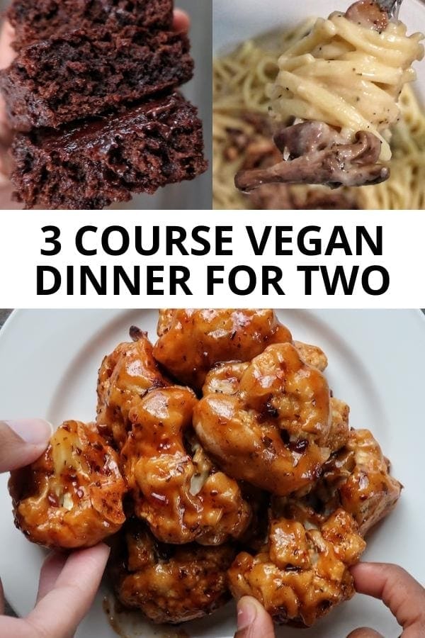 Collage of 3 course vegan dinner meals