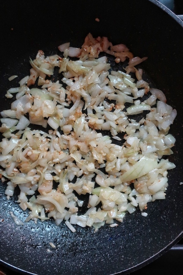 Browned onions in skillet