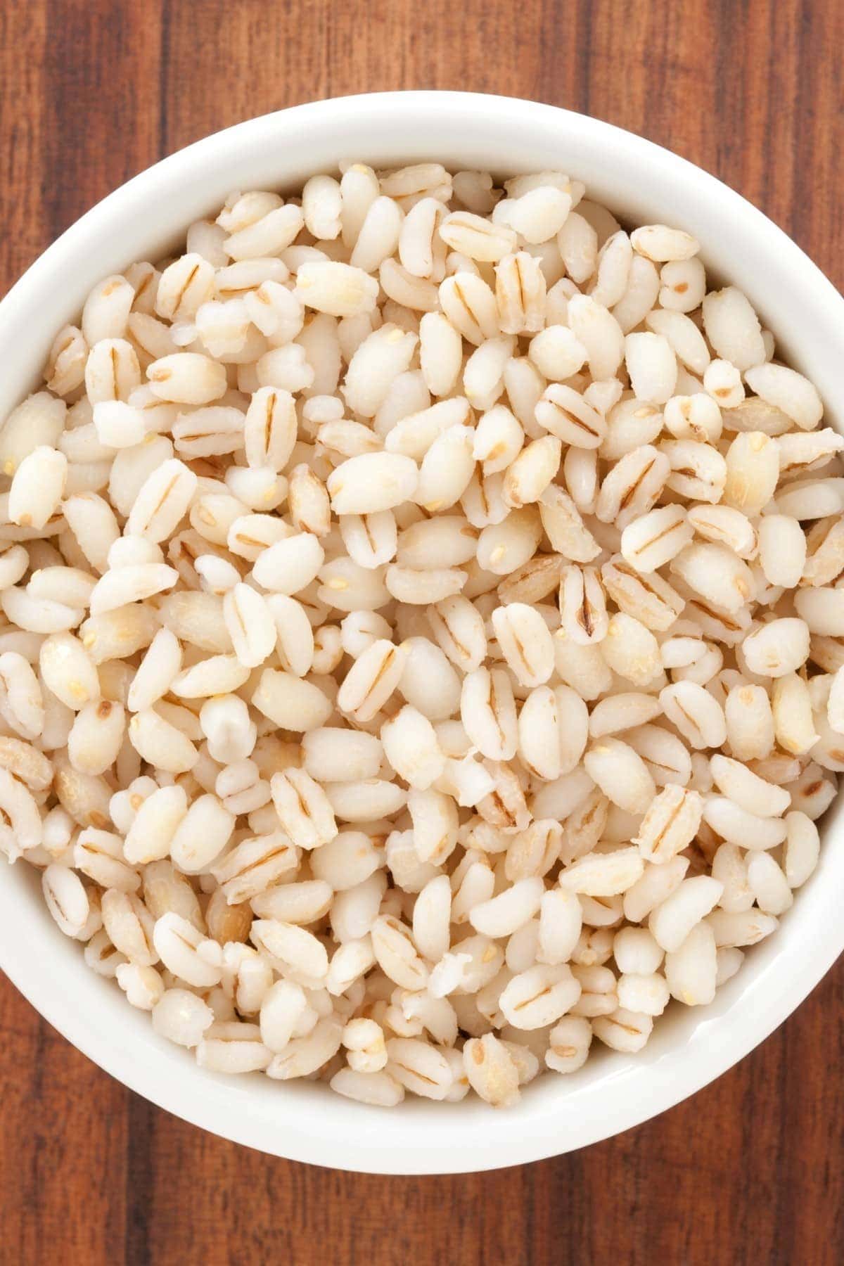 Cooked barley in a bowl