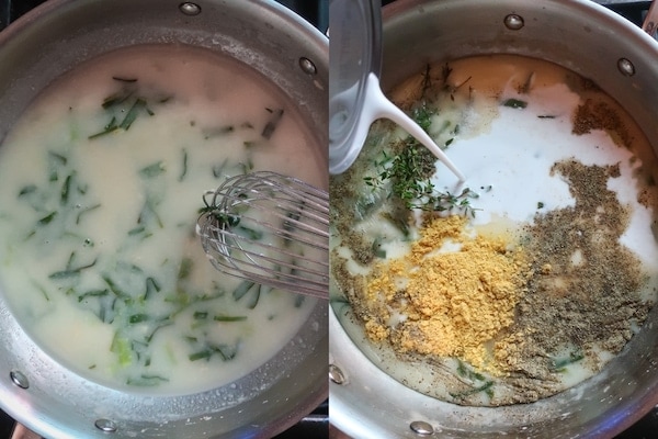 Εικόνες δίπλα δίπλα που δείχνουν πώς να φτιάξετε σάλτσα ζυμαρικών ράστα