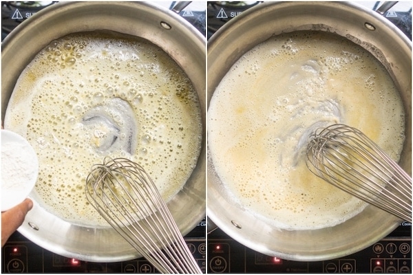 Side by side images showing how to make a roux