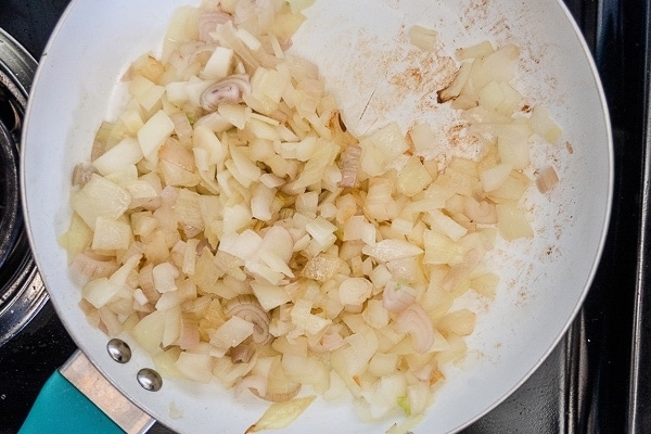 Frying pan with browned minced onions