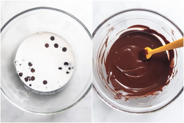 Dark chocolate ganache in a bowl