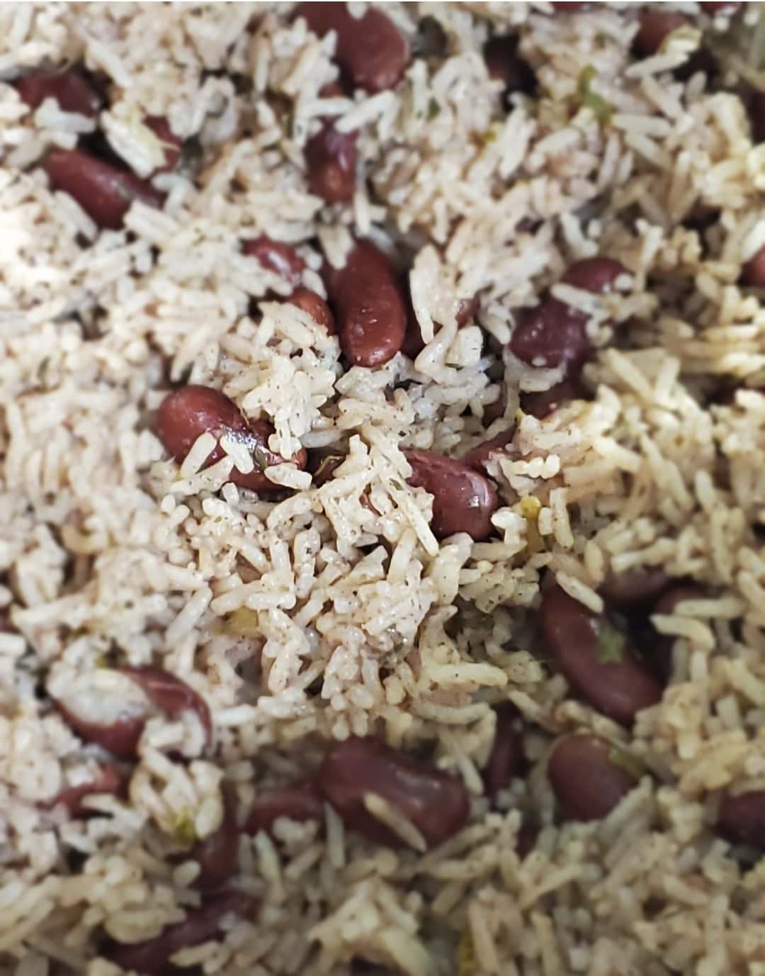 Jamaican rice and peas in a pot.