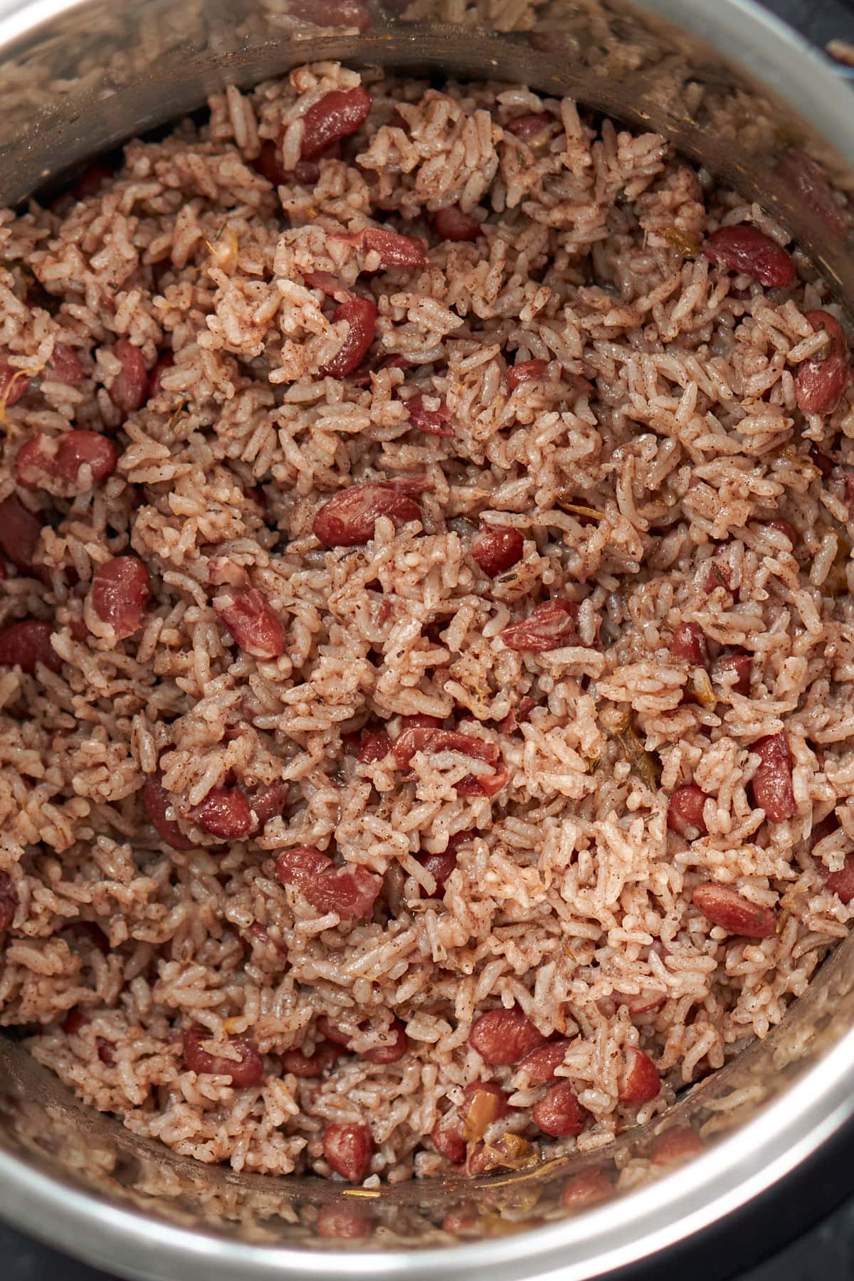 Jamaican rice and peas in a pot.