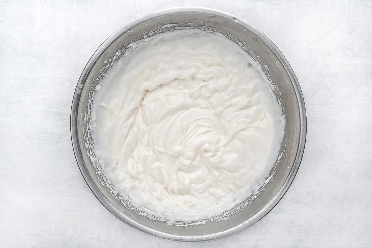 Cheesecake filling in mixing bowl