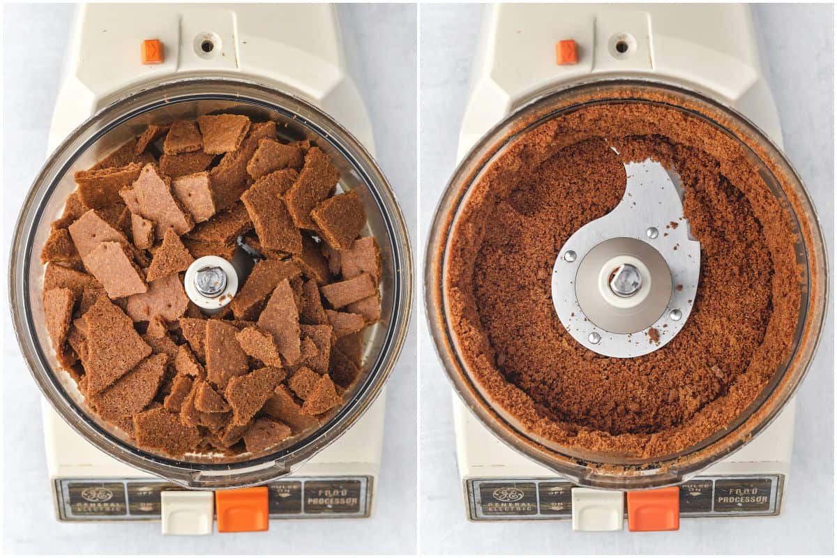 Crushed graham crackers in food processor