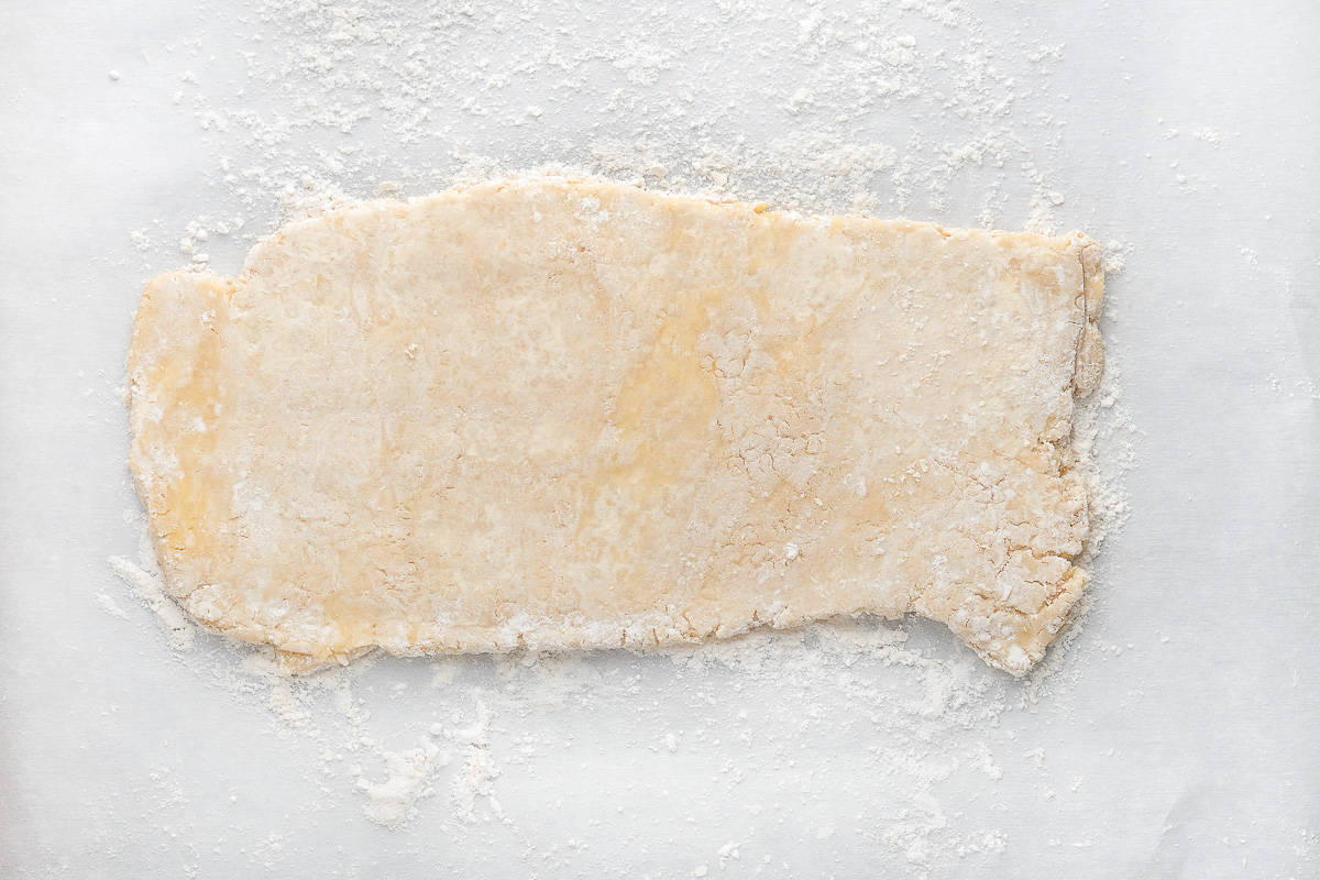 Rolled out dough on parchment paper