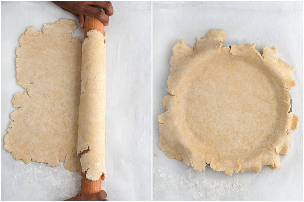 Rolling out pie dough with rolling pin