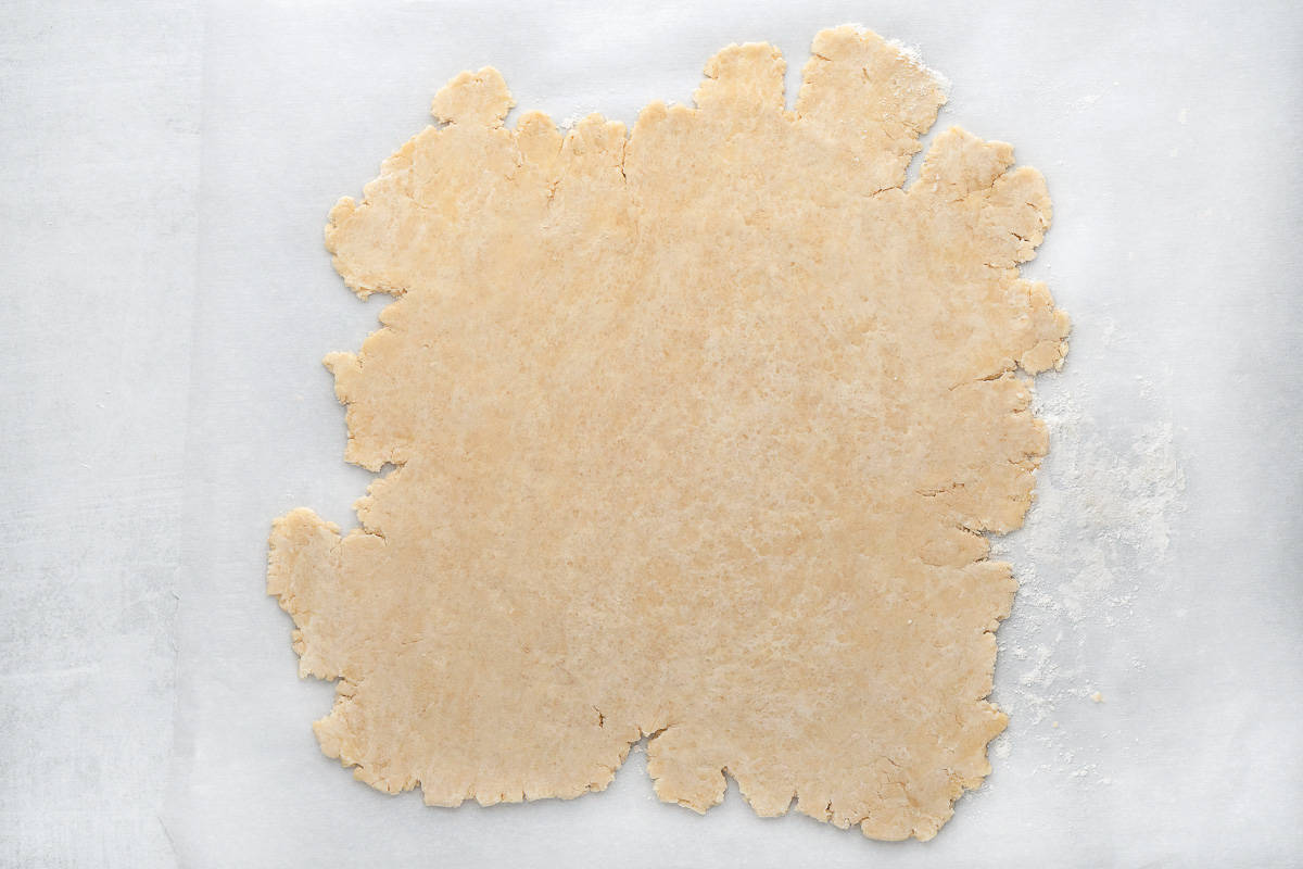 Rolled out dough on parchment paper
